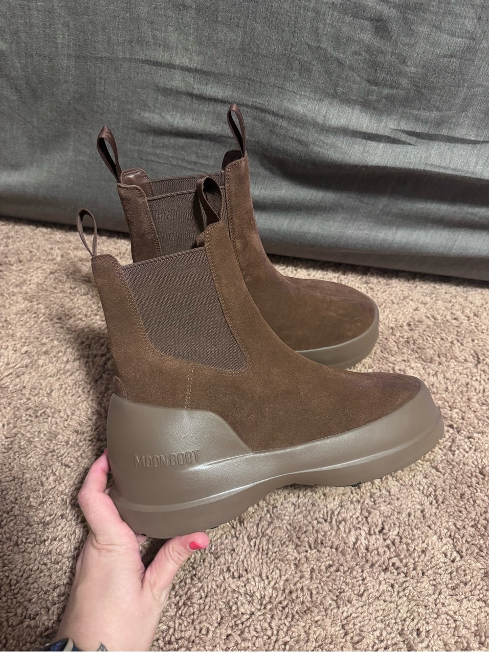 Moon Boot Brown Suede Chelsea Platform Booties